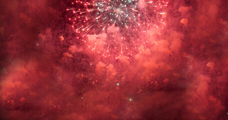 Red Firework celebrate anniversary happy new year 2023, 4th of july holiday festival. red firework...