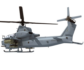 Military Attack Helicopter 3D rendering on white background