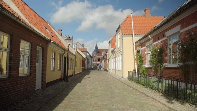 Beautiful street in Ribe, Denmark. Oldest City. 4K. Historical.