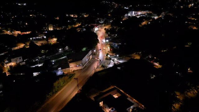 An aerial footage of light traffic at night