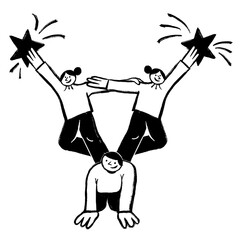 Acrobat pyramid hand drawn illustration in brush stroke design