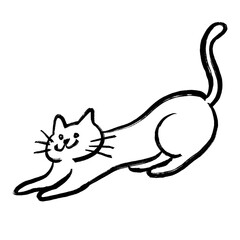 Cat stretching hand drawn illustration in brush stroke design