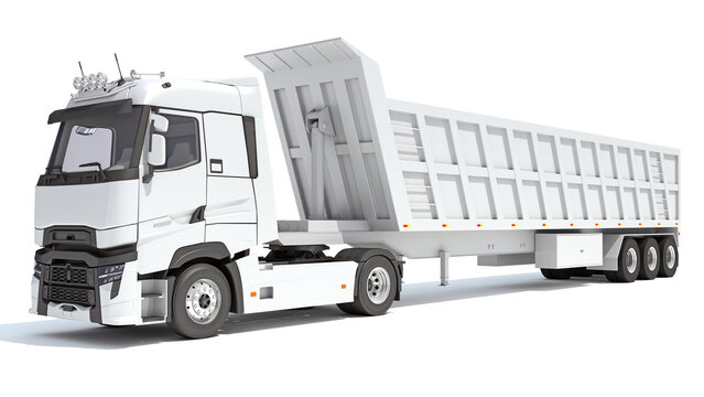 Semi Truck with Tipper Trailer 3D rendering on white background