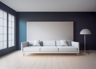 Sofa in a blue room with minimal decoration
