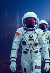 Astronauts in futuristic land