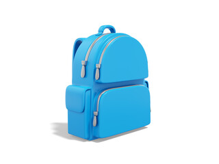 Realistic blue school city backpack on white background. 3d rendering.