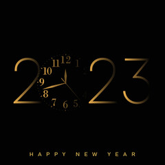 2023 Happy New Year and Merry Christmas card with golden text. Vector