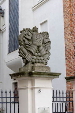 Sculpture above the entrance gate to medieval Ducal Castle (Szczecin Castle), Szczecin, Poland