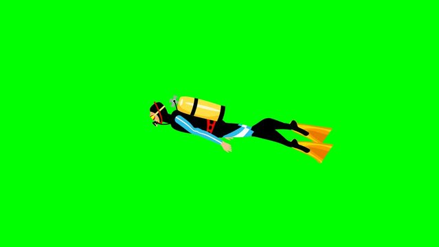 Diver swimming 2d animation in green screen background