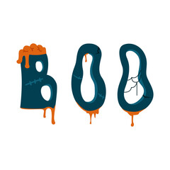 Boo Halloween hand drawn lettering with decoration elements isolated on white.