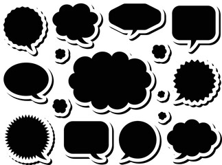 ステッカー風の吹き出し11種セット　ブラック＆ホワイト