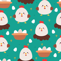 seamless pattern cartoon chicken and egg. cute easter wallpaper for textile, gift wrap paper