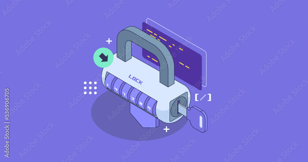 Poster online server protection system concept with datacenter or blockchain. network data security isometr