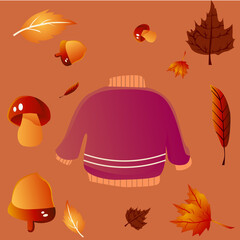 modern flat illustration Seamless autumn forest theme pattern with another floral and mushrooms image assets, fall, t-shirts, texture perfect for mugs, fabrics,  free Vector illustration