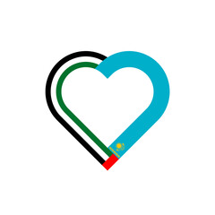 friendship concept. heart ribbon icon of united arab emirates and kazakhstan flags. vector illustration isolated on white background