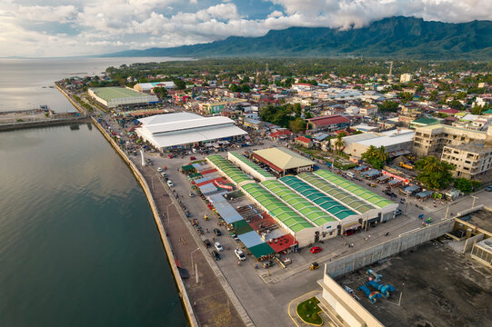 Baybay, Leyte, Philippines - Aerial of the port and coastal city of Baybay