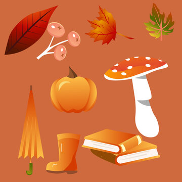 modern flat illustration Seamless autumn forest theme pattern with another floral and mushrooms image assets, fall, t-shirts, texture perfect for mugs, fabrics,  free Vector illustration