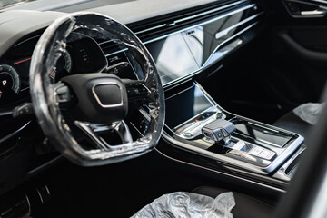Cleaned interior of modern luxury car close up