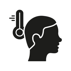 Body Temperature, Fever Symptom, Thermometer Silhouette Icon. Fever Heat, High Temperature Icon. Flu, Virus, Cold Coronavirus Symptom. Pictogram for Medical Poster. Isolated Vector illustration