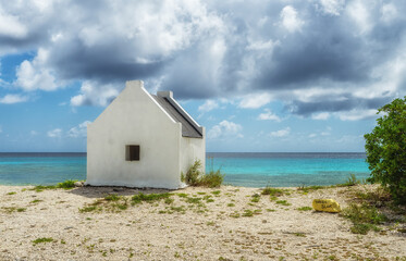 Fototapeta na wymiar Former slave huts on the Caribbean island of Bonaire.