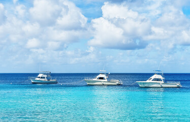Fototapeta na wymiar Dive boats in Bonaire, Netherland Antilles