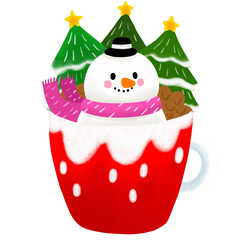 Christmas in coffee cup character cartoon cute clipart.