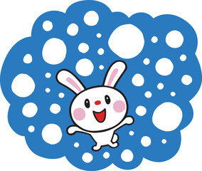 初雪に感動するウサギ