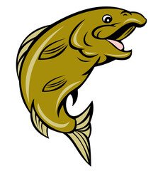 cartoon trout fish jumping side