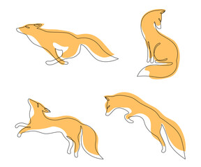Fox different poses, one line style