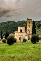 Abbey of Sant Antimo or Abbazia di Sant Antimo, a former Benedictine monastery in the Val d'Orcia...