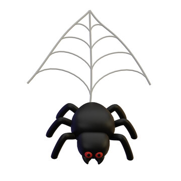 3D render Illustration icon halloween spider and web