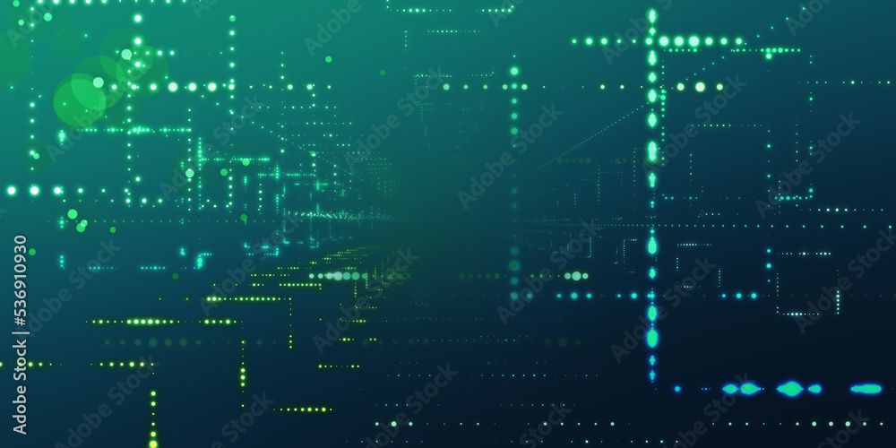 Aufkleber abstract technology background with rows of blue, yellow and green dots. 3d rendering