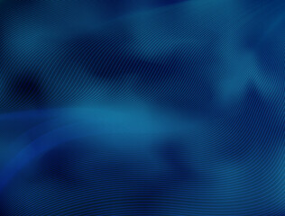 Dark blue curved lines abstract background. Vector dynamical rippled surface, visual halftone 3D effect, illusion of movement, curvature. Wave stripe design. Techno hi-tech futuristic background