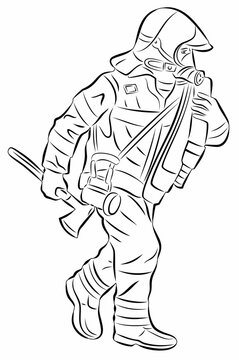 illustration of a fireman, vector drawing