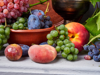 Beautiful still life with different varieties of fruit