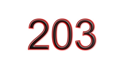 red 203 number 3d effect white background
