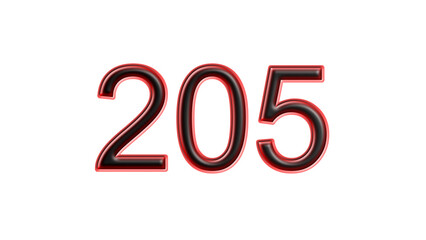 red 205 number 3d effect white background