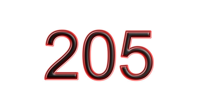 red 205 number 3d effect white background