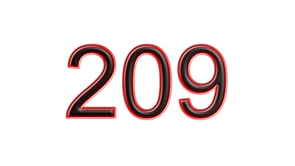 red 209 number 3d effect white background