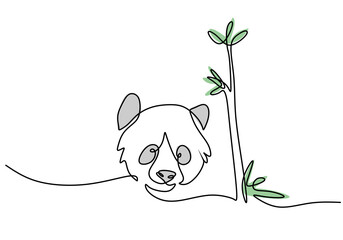 One continuous single line of International red panda day with bamboo tree isolated on white background. © ngupakarti