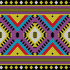 Navajo Ikat Ethnic Border PatternCross Stitch. Geometric ethnic patterns. Design for Saree, Patola, Sari, Dupatta, hispanic pattern, Clothing, fabric, batik, Knitwear, Embroidery Design