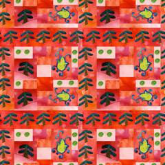 The seamless pattern. Contemporary patchworks. Geometry and traditional patterns Folk craft.