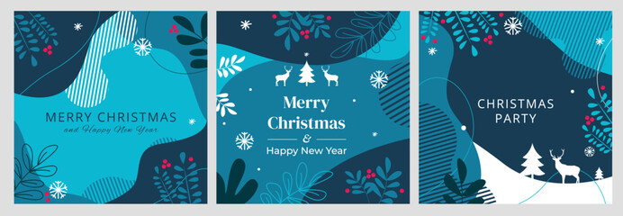 Set of Christmas and New Year flat design social media banners. Hand drawn vector illustrations - 536913723