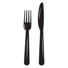 Cutlery fork and knife, vector isolated illustration, black stencil icon