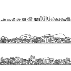 ゆるい手描きの街並み3種類