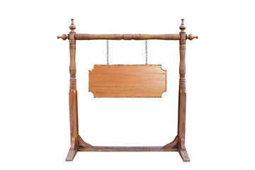 standing old wooden sign, empty,  isolated on white background