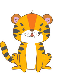 Flat style tiger character for children book, sticker, hand drawing, digital illustration, minimalism