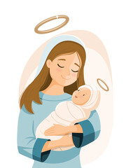 Virgin Mary holding newborn Jesus Christmas scene