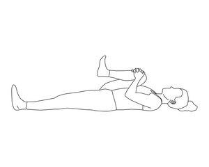 line art of woman doing Yoga exercise in one knee to chest pose vector.