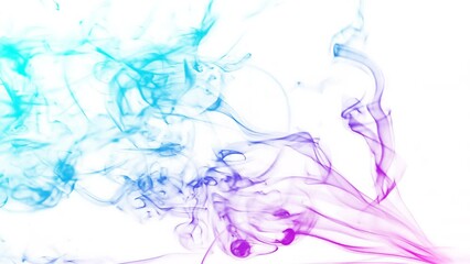 Natural smoke fume texture with  beautiful colorful gradient isolated on white background. Flowing real smoke of incense with multicolored gradient. 4k abstract creative slow motion video.